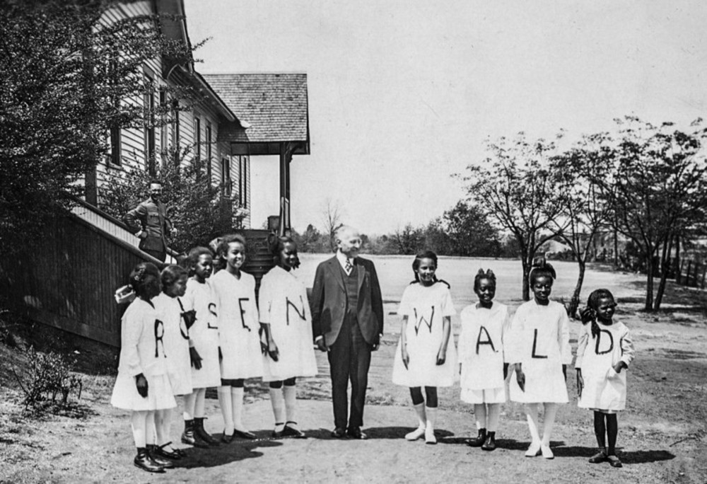 Julius Rosenwald with students from a Rosenwald school. /Fisk University